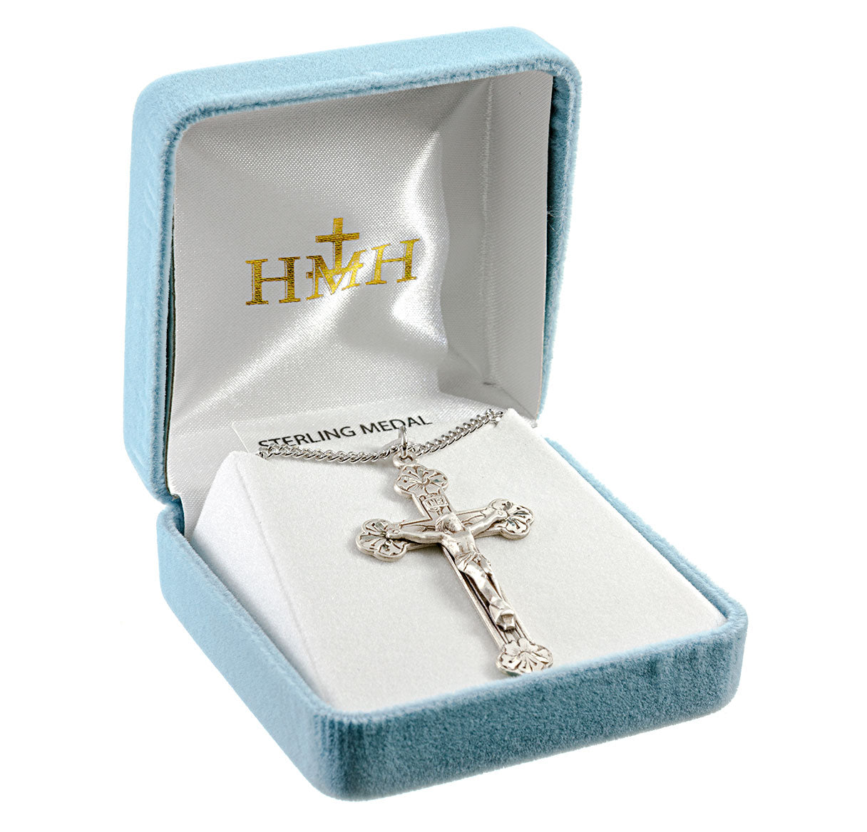 Sterling Silver Crucifix with Budded Flower Tips on a 18" Ch-Bxd