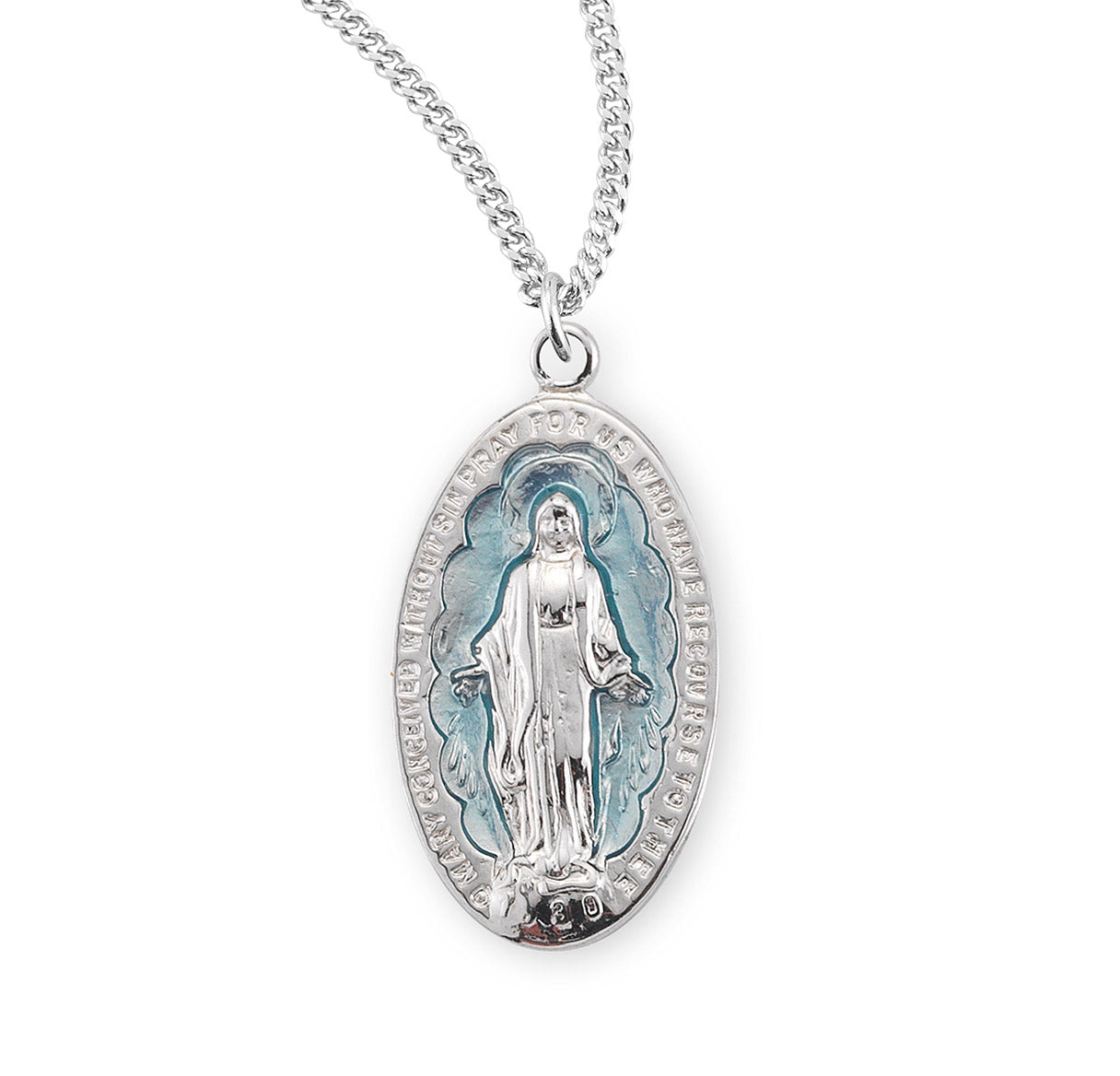 Sterling Silver Light Blue Epoxy Miraculous Medal