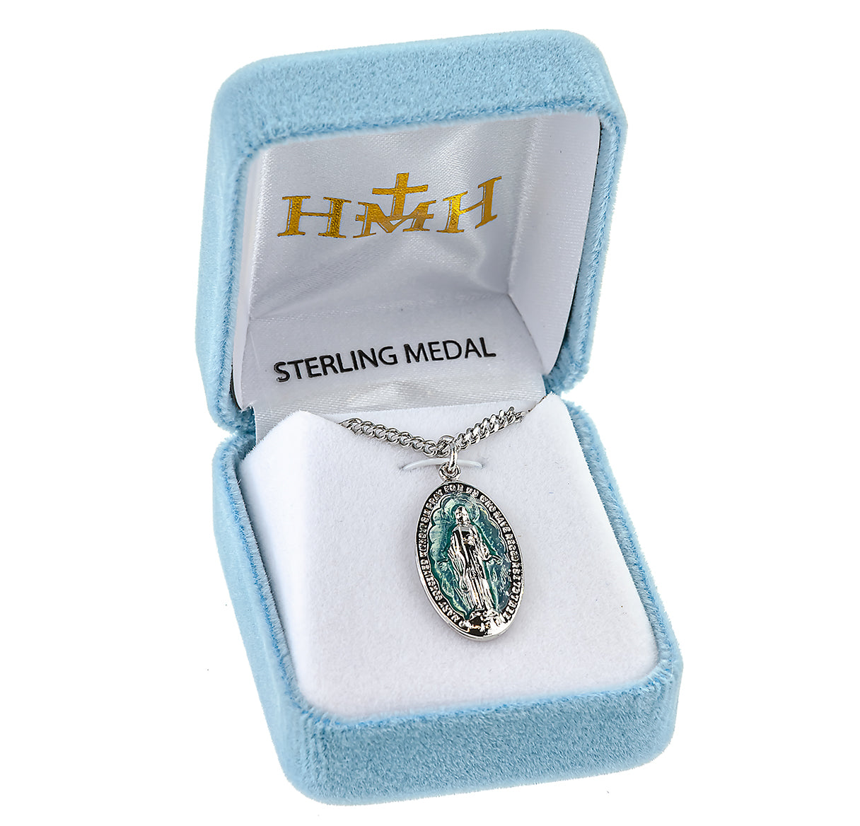 Sterling Silver Light Blue Epoxy Miraculous Medal