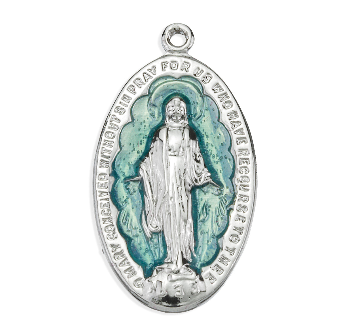 Sterling Silver Light Blue Epoxy Miraculous Medal
