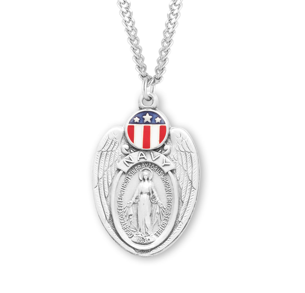 Navy Sterling Silver Epoxy Miraculous Medal