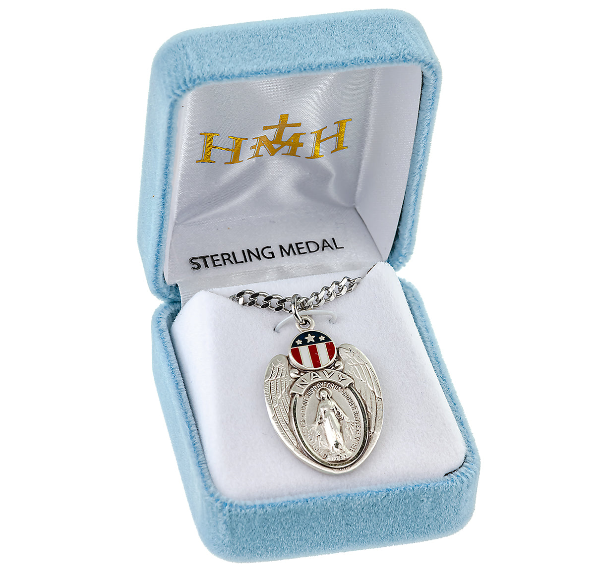 Navy Sterling Silver Epoxy Miraculous Medal