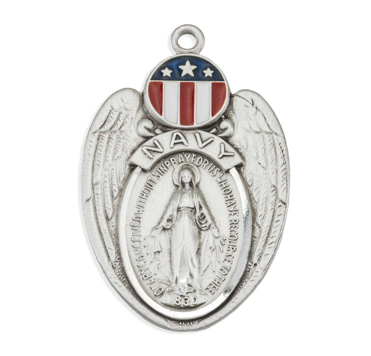 Navy Sterling Silver Epoxy Miraculous Medal