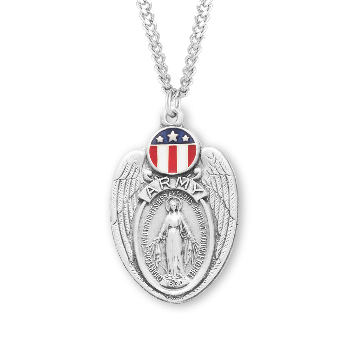 Army Sterling Silver Epoxy Miraculous Medal