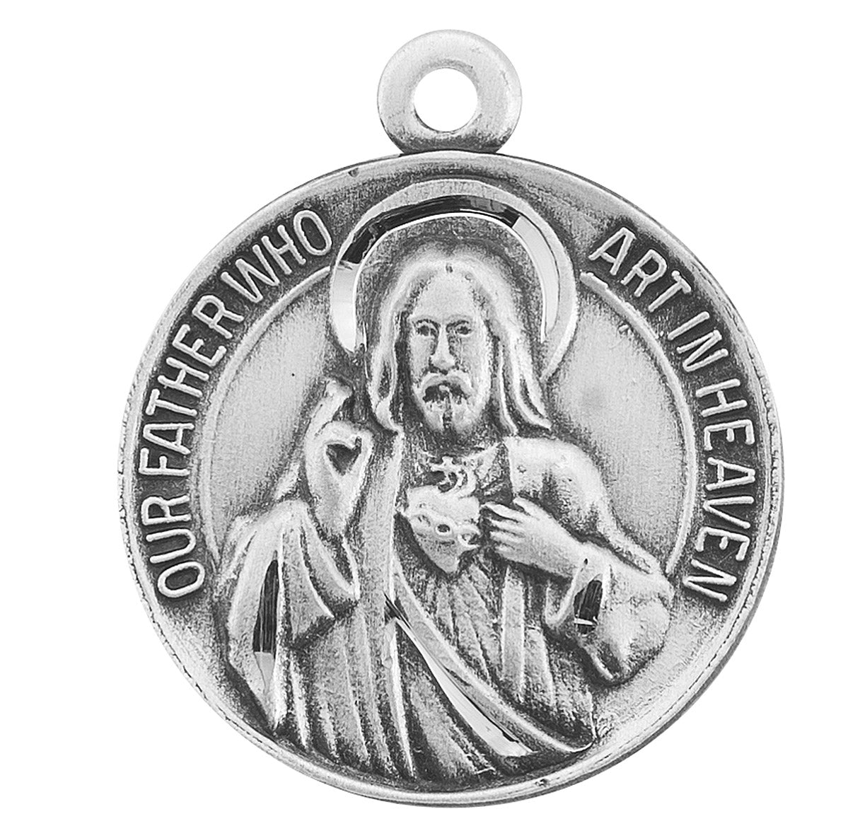 Sterling Silver Rd Sacred Heart w/Miraculous Back 18"