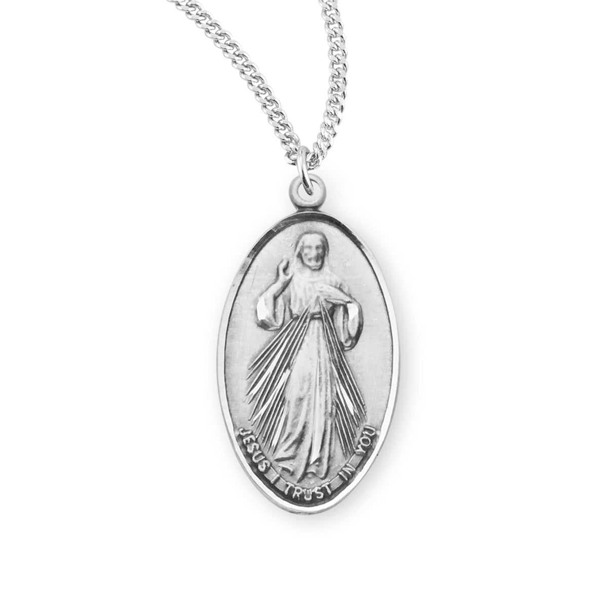 Sterling Silver Divine Mercy w/Faustina Back 24" Ch-Bxd