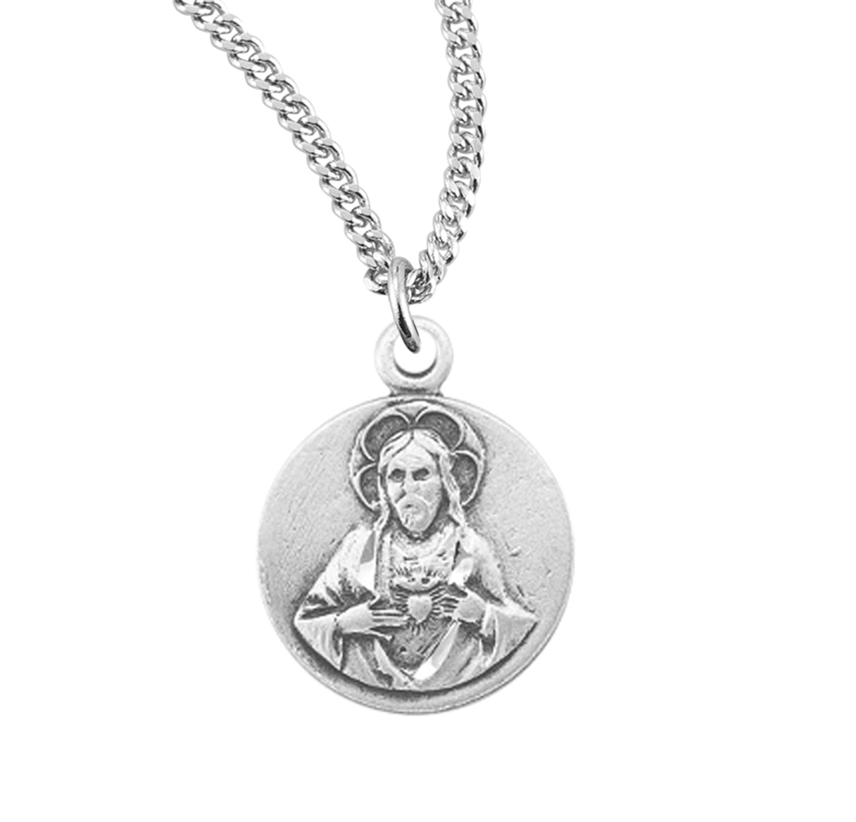 Sterling Silver Small Round Sacred Heart of Jesus 13" Ch-Bxd