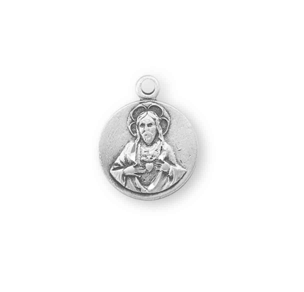 Sterling Silver Small Round Sacred Heart of Jesus 13" Ch-Bxd