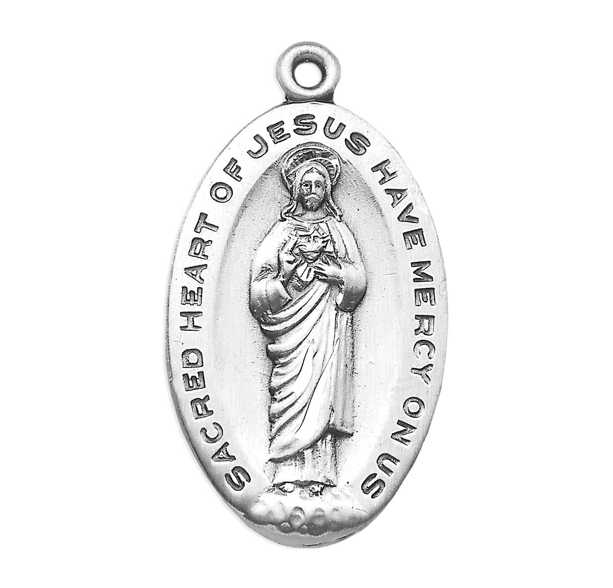 Sterling Silver Round SHJ Scap Medal W/ O.L. Mt. Carmel Reverse-24"Ch-Bxd-
