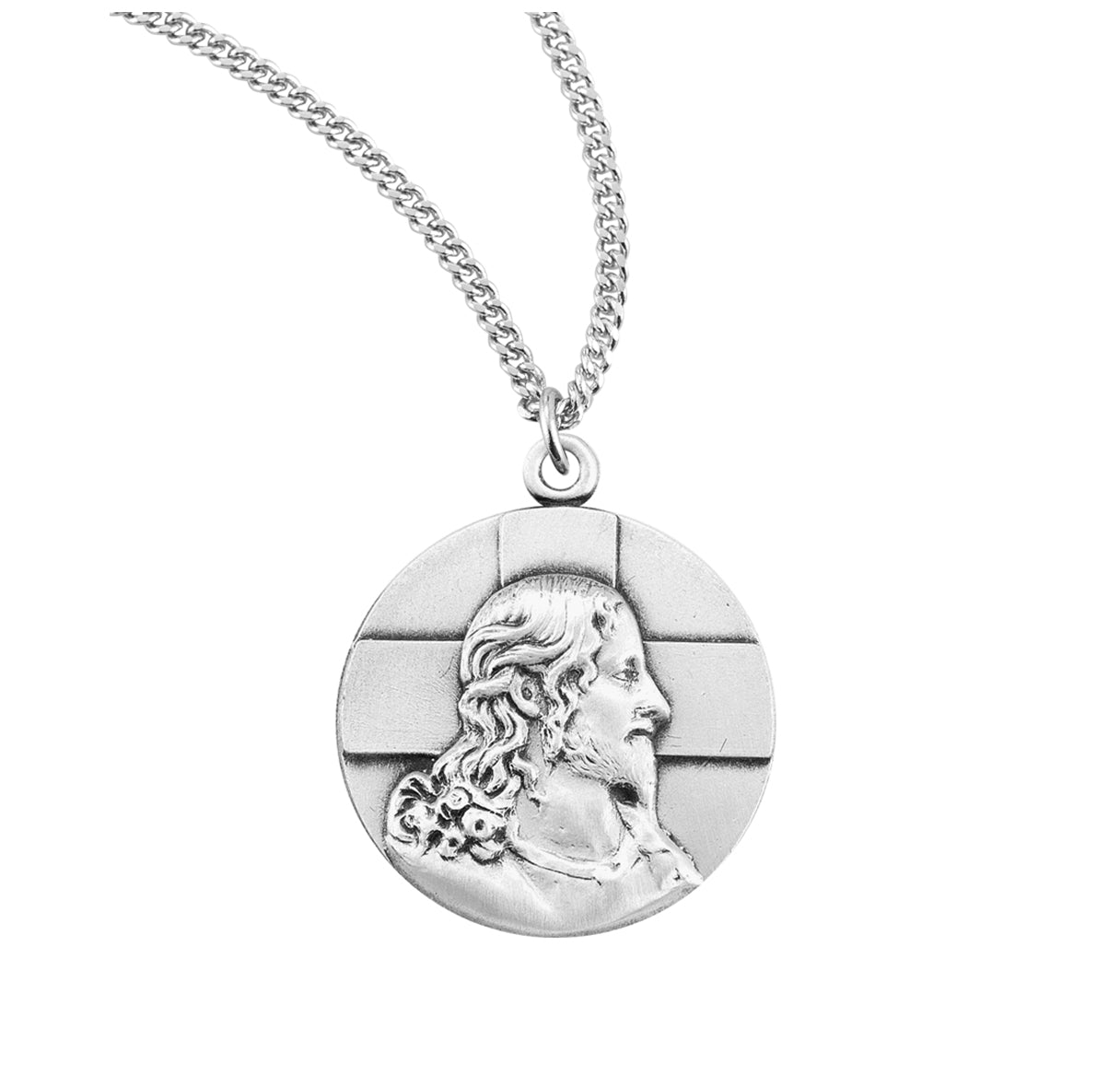 Sterling Silver Profile of Jesus Medal with 24" Ch-Bxd