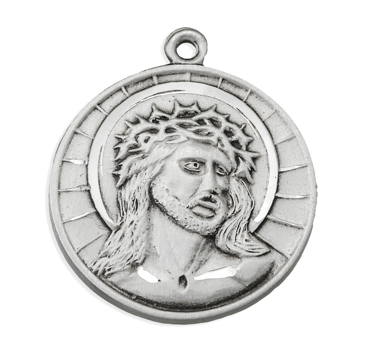 Sterling Silver Christ in Agony Round Medal W/ O.L of Sorrows Reverse-18" Ch-Bxd
