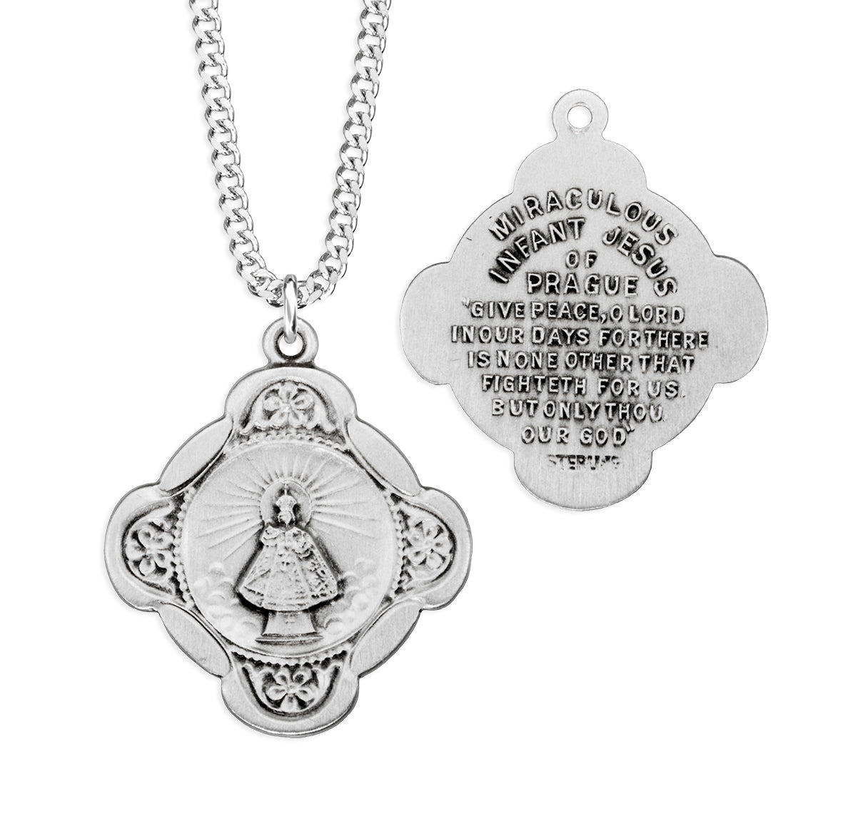Sterling Silver Infant of Praque Medal-Cross-*18"
