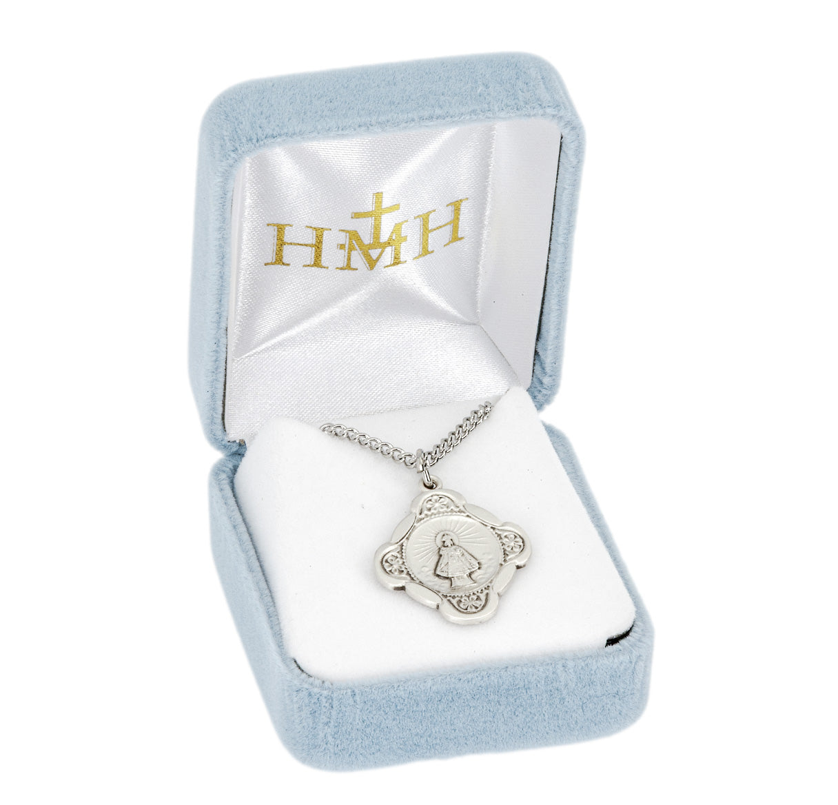 Sterling Silver Infant of Praque Medal-Cross-*18"