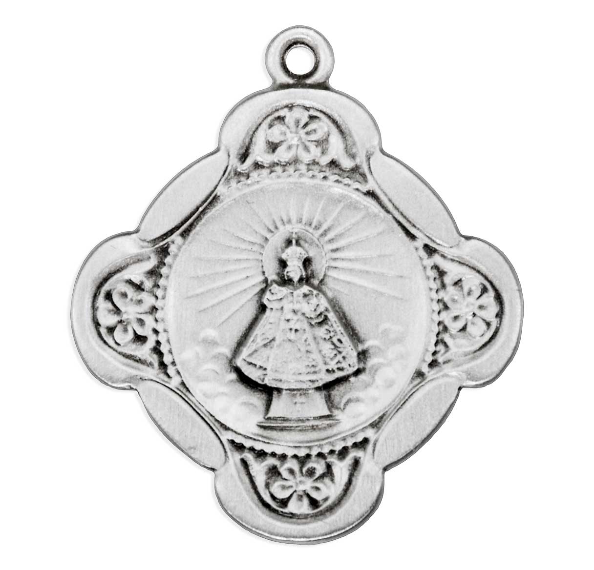 Sterling Silver Infant of Praque Medal-Cross-*18"
