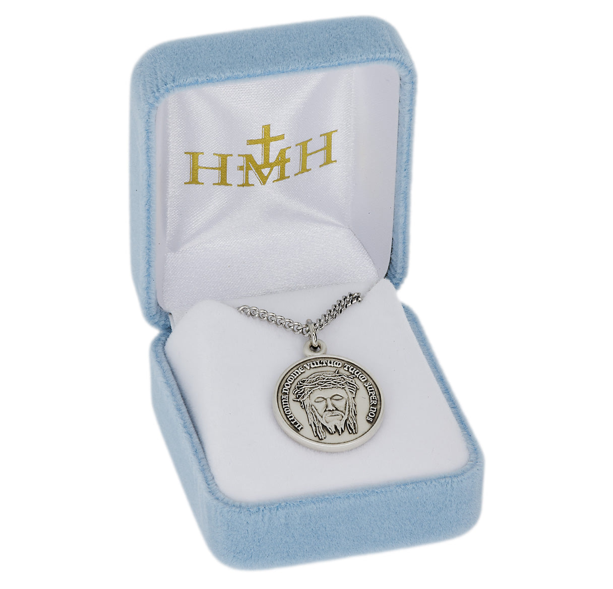 Sterling Silver Christ Holy Face Medal W/ Latin Text-20"