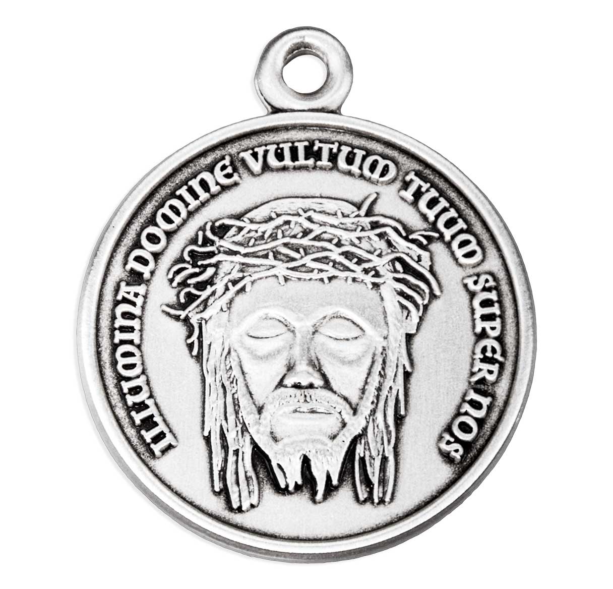 Sterling Silver Christ Holy Face Medal W/ Latin Text-20"