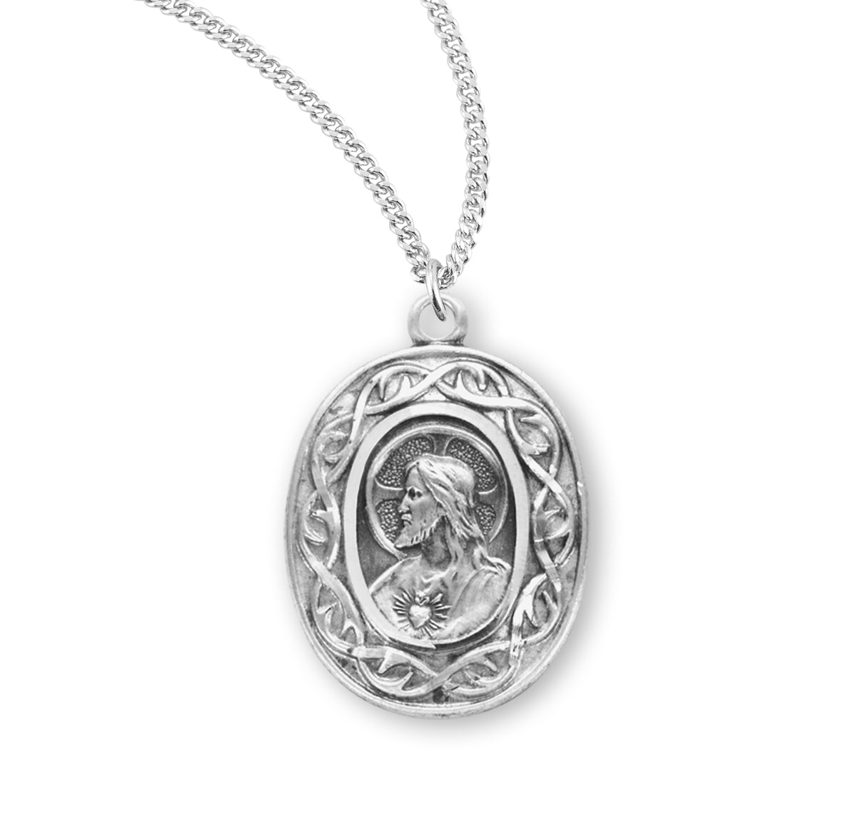Sterling Silver Christ Blessed Scapular Crown of Thorns w/24" Ch-Bxd