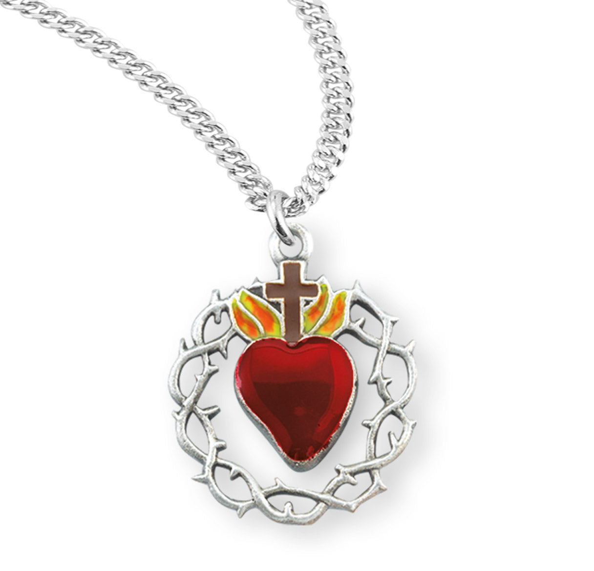Sterling Silver Red Epoxy Heart "Crown of Thorns" Medal