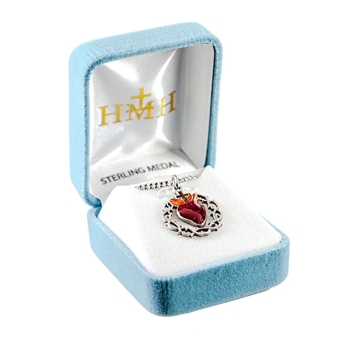 Sterling Silver Red Epoxy Heart "Crown of Thorns" Medal