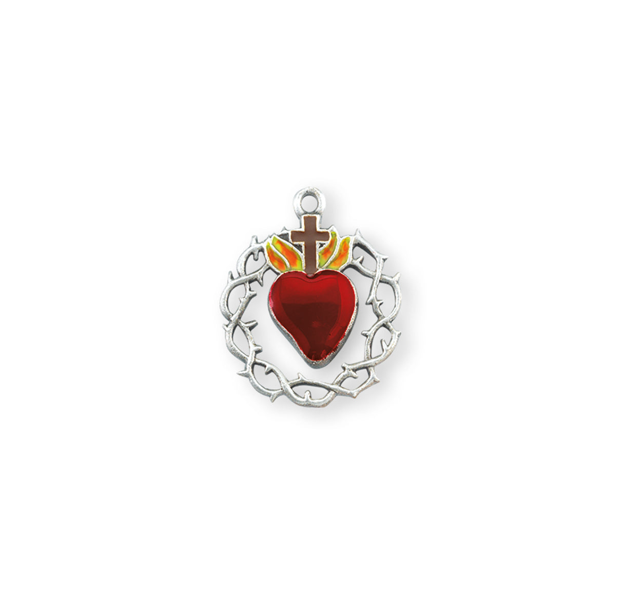 Sterling Silver Red Epoxy Heart "Crown of Thorns" Medal