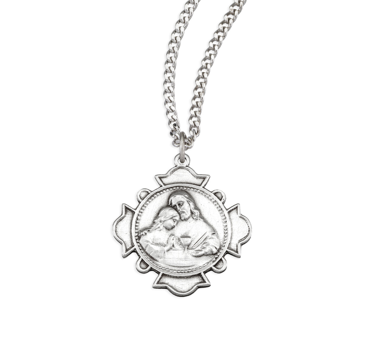 Sterling Silver Blessed Sacrament Cross Medal W Christ & St John-24"Ch-Bxd
