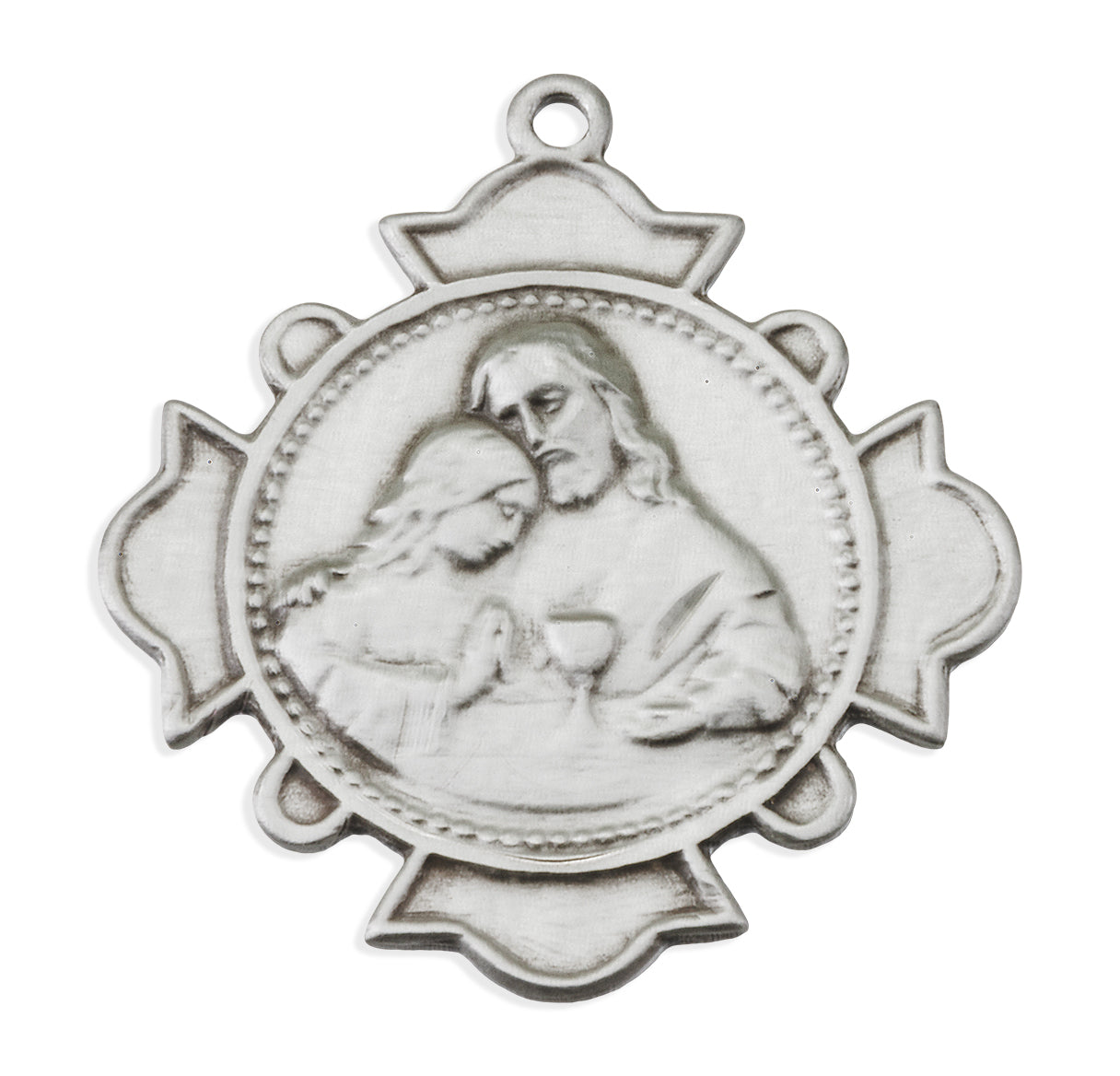 Sterling Silver Blessed Sacrament Cross Medal W Christ & St John-24"Ch-Bxd