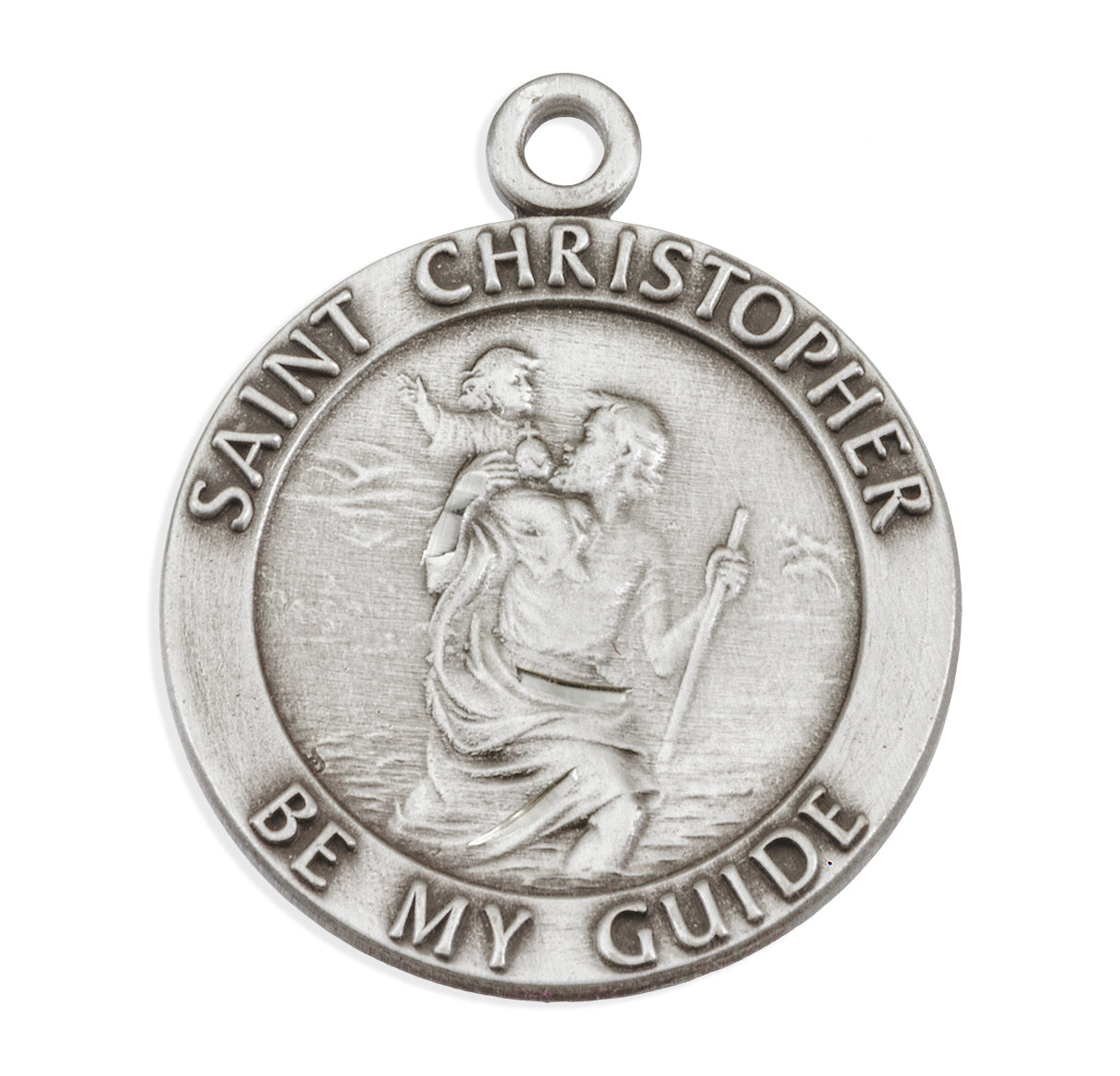 Sterling Silver St. Christopher Carrying Infant Jesus Round Medal- 24" Ch-Bxd