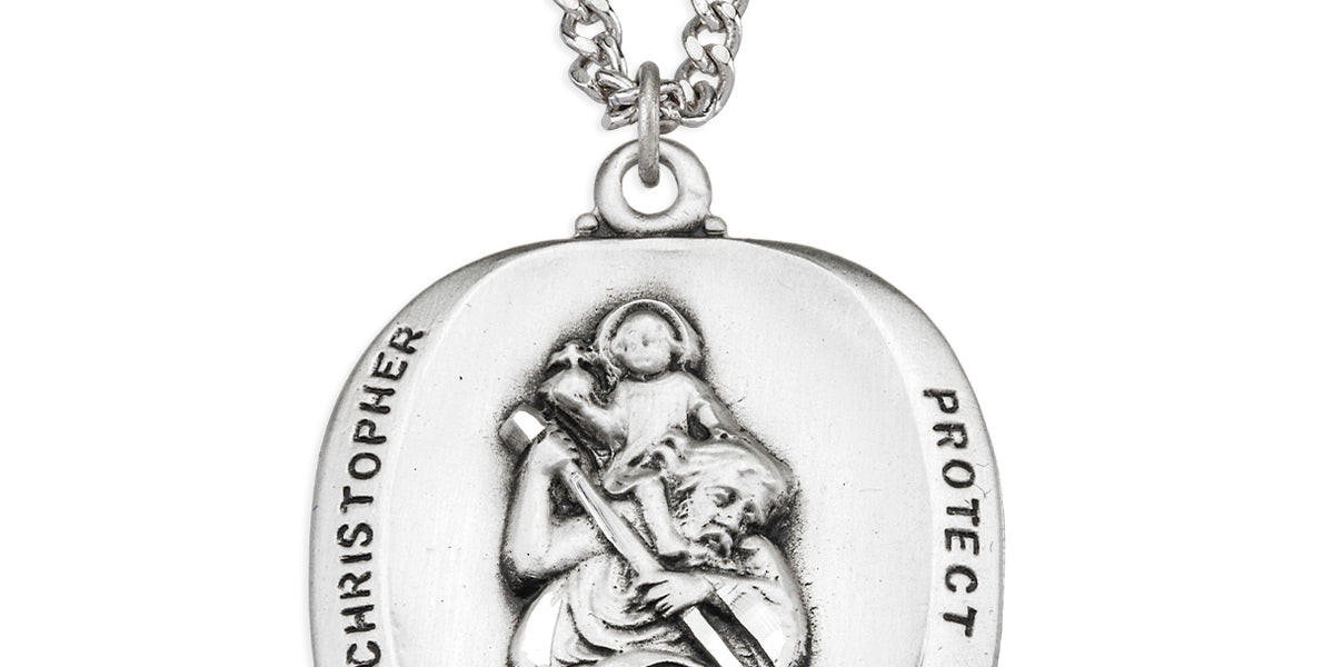 Saint Christopher Rounded Edge Sterling Silver Medal — HMH Religious