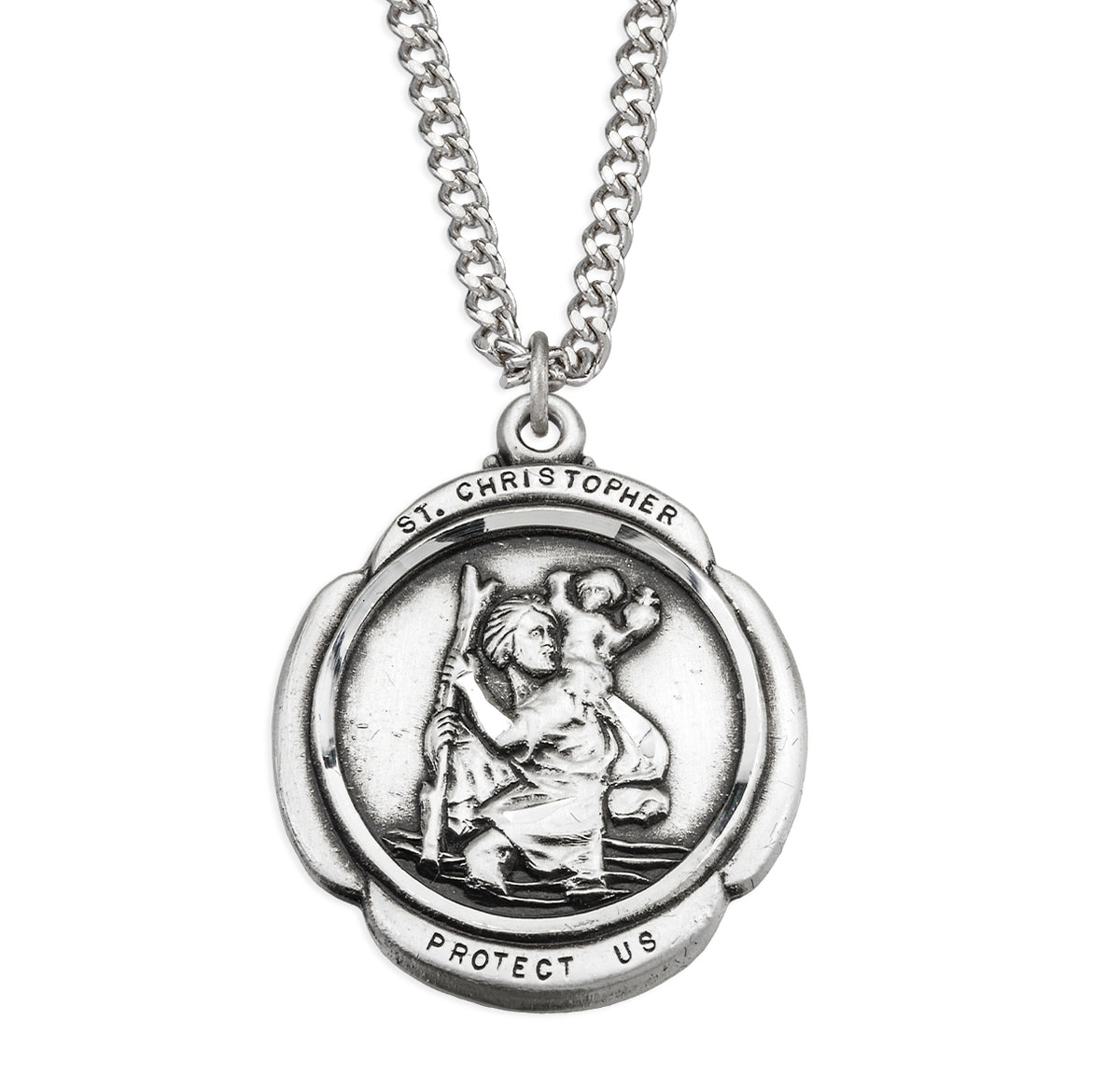 Saint Christopher Rounded Cross Sterling Silver Medal — HMH Religious