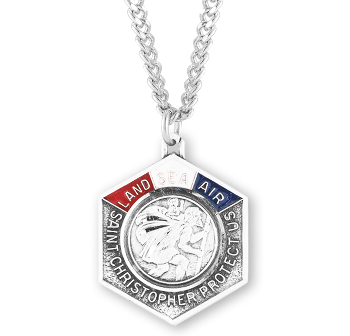 Saint Christopher Land, Sea, and Air Epoxy Sterling Silver Medal