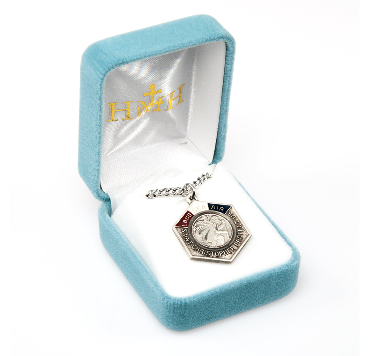 Saint Christopher Land, Sea, and Air Epoxy Sterling Silver Medal