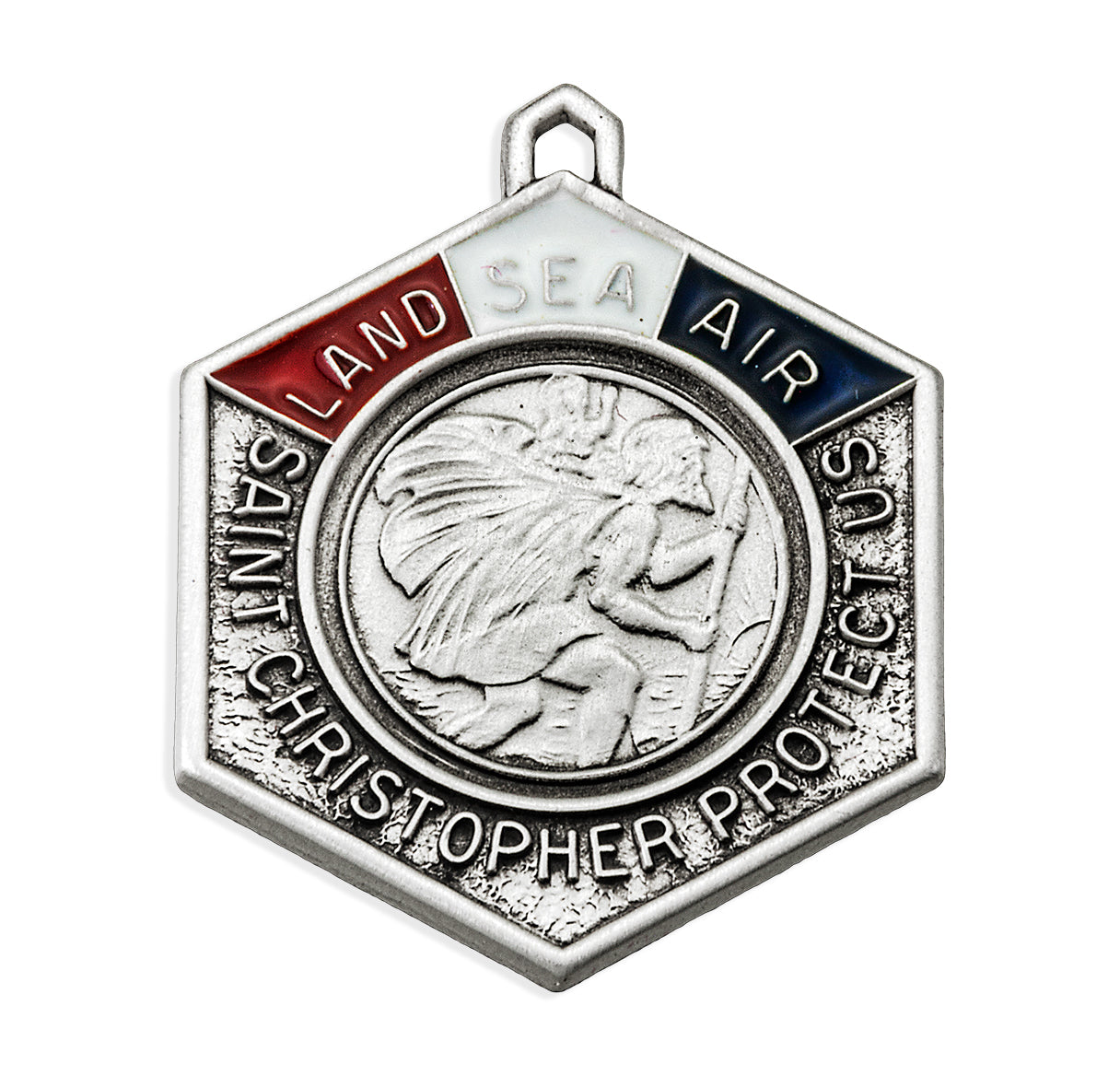 Saint Christopher Land, Sea, and Air Epoxy Sterling Silver Medal