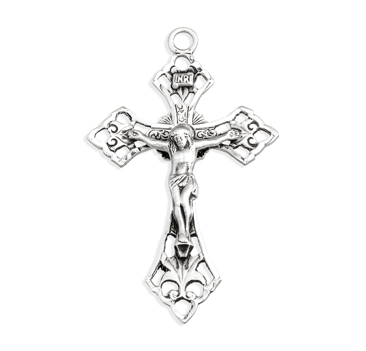 Sterling Silver 1-3/4" Pierced Crucifix W/ Angle Tips-24" Ch-Bxd