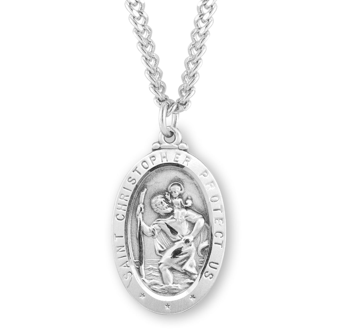 Medium Sterling Silver St. Christopher Medal 18" Ch-Bxd