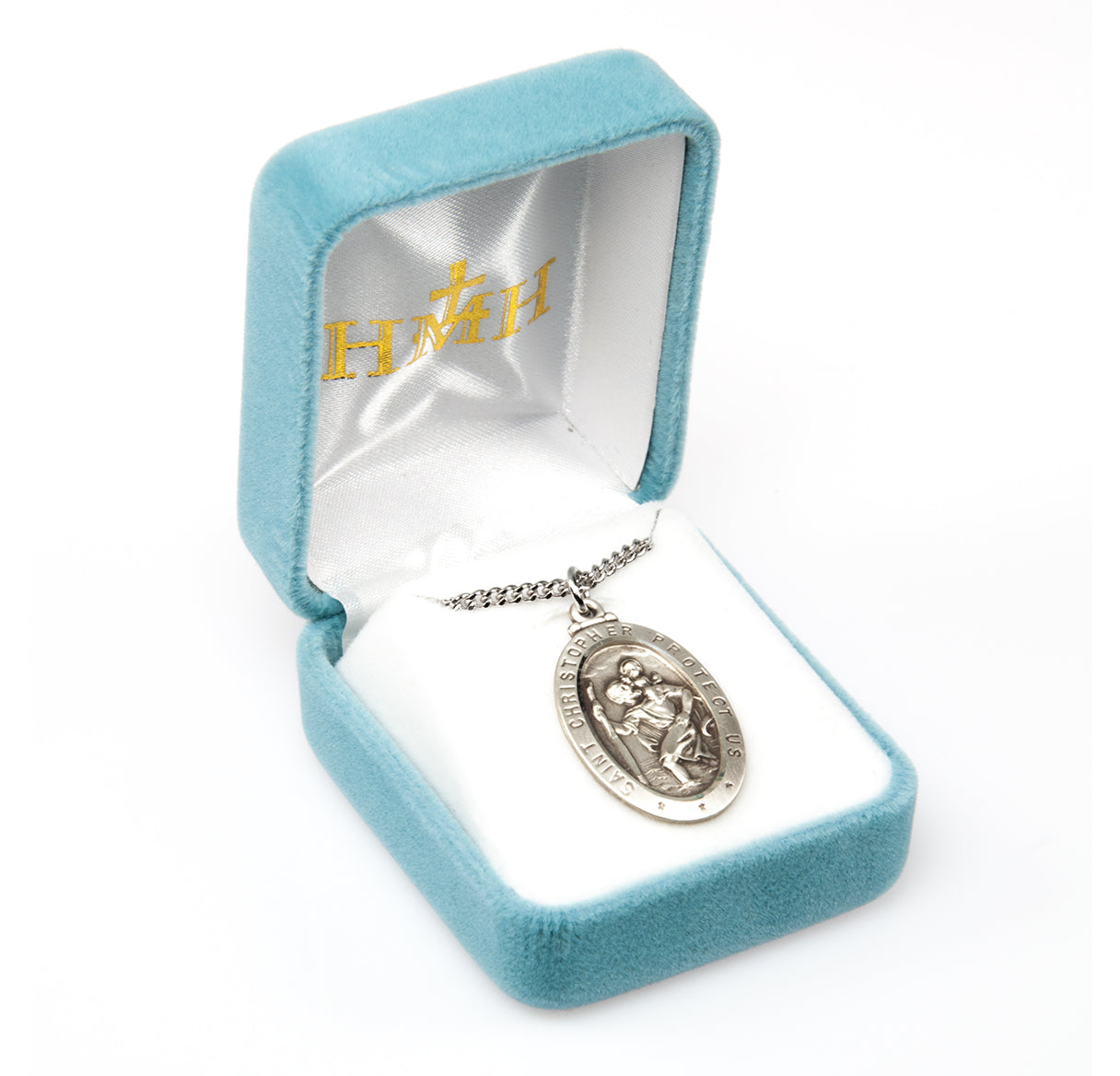 Medium Sterling Silver St. Christopher Medal 24" Ch-Bxd