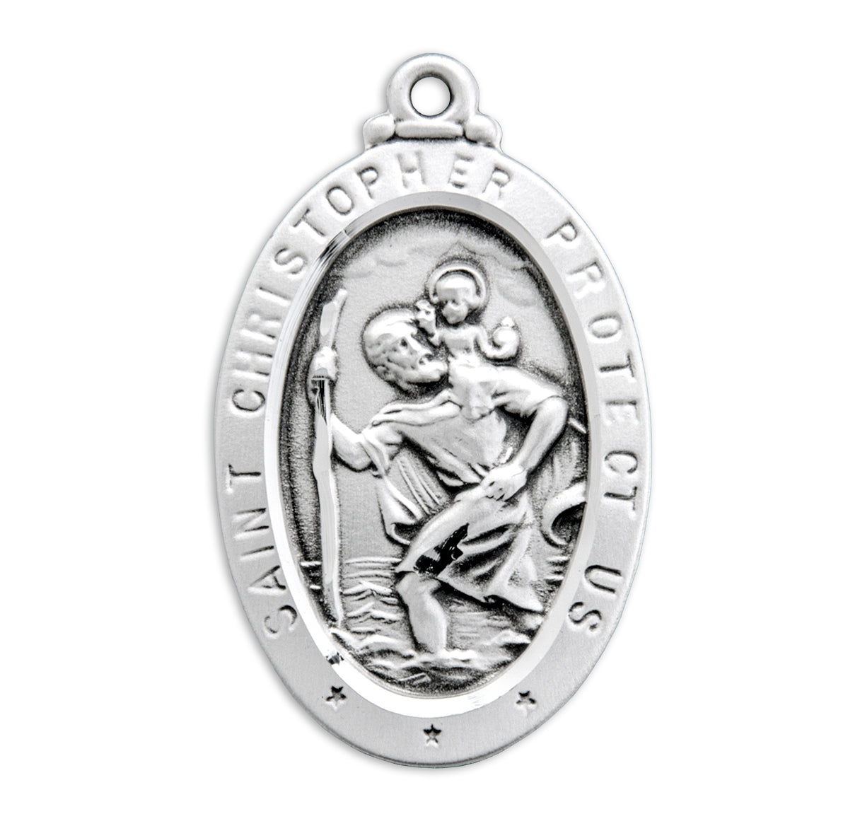 Medium Sterling Silver St. Christopher Medal 24" Ch-Bxd