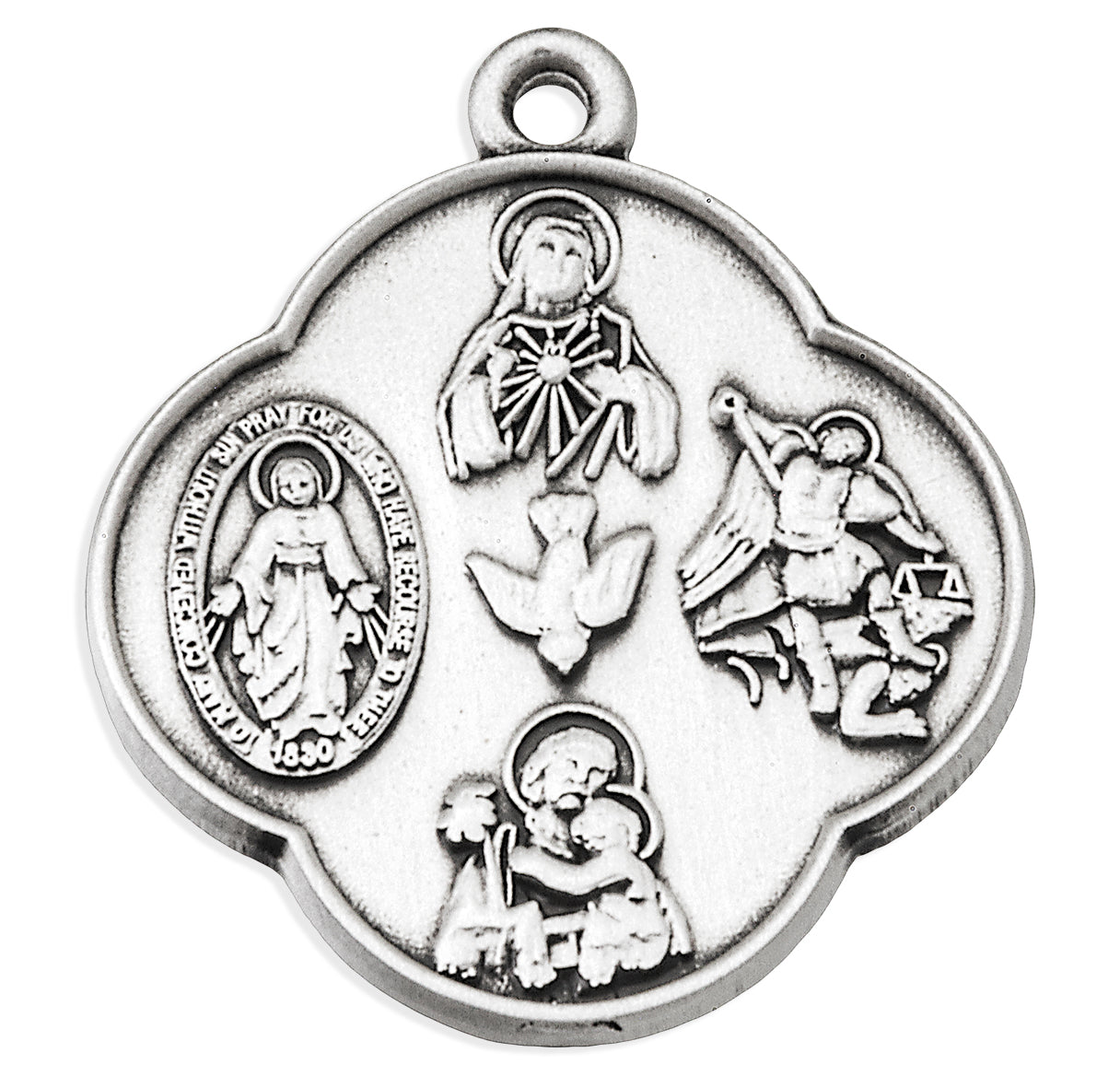Sterling Silver Four Way Saint Clover Cross Medal -18" Ch-Bxd