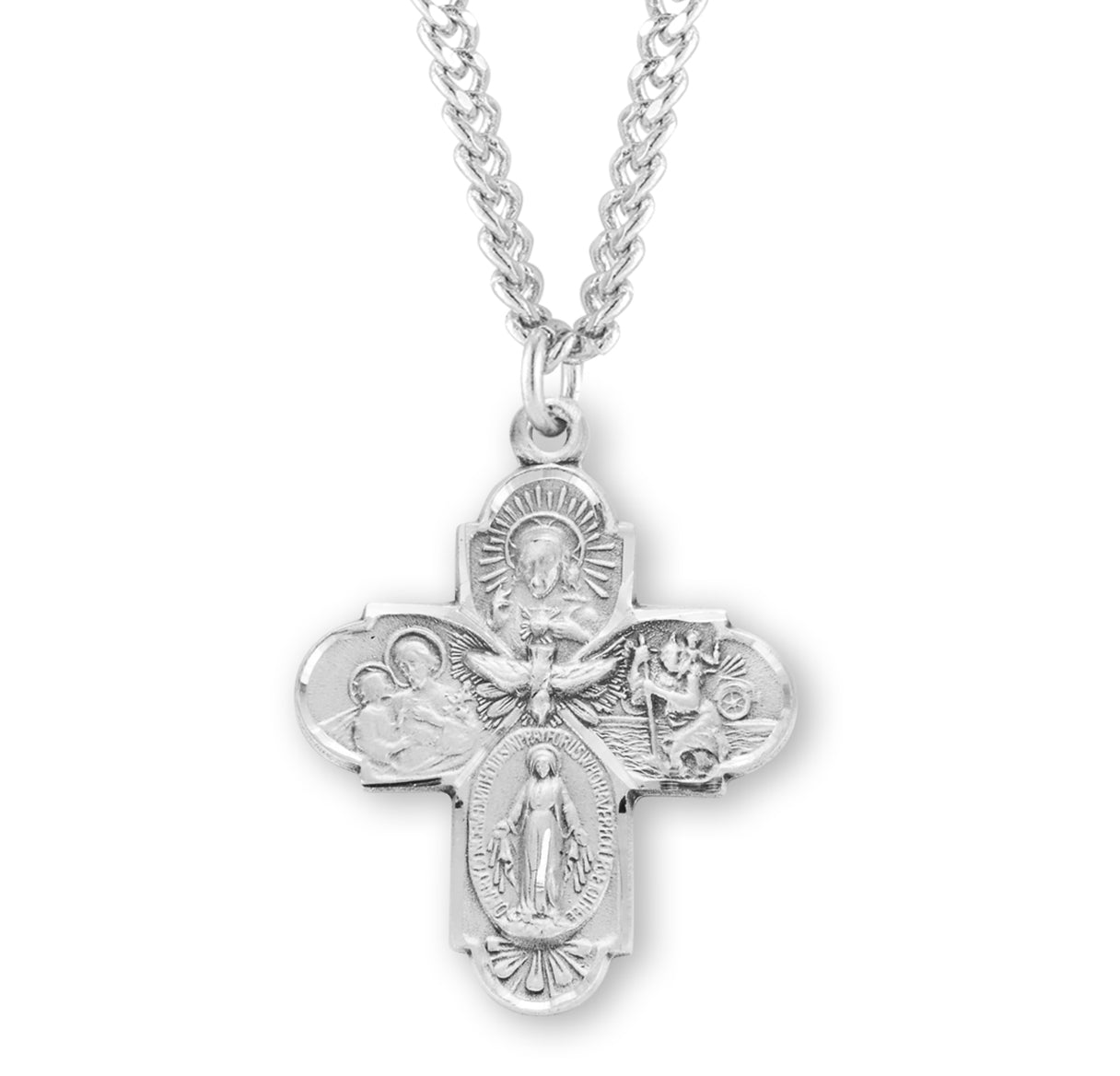 Sterling Silver 4-Way W/ Holy Spirit-18" Ch-Bxd
