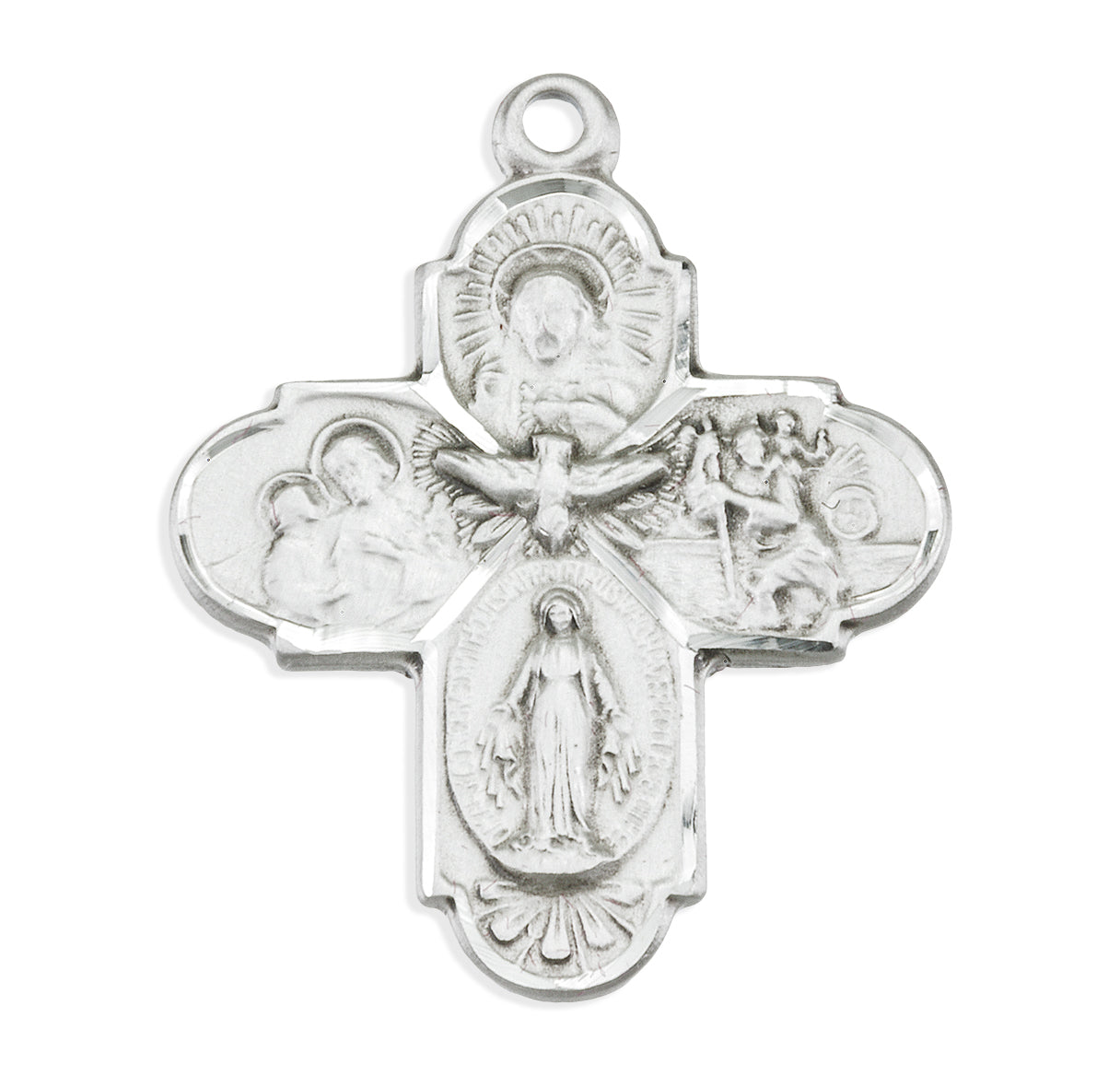 Sterling Silver 4-Way W/ Holy Spirit-18" Ch-Bxd