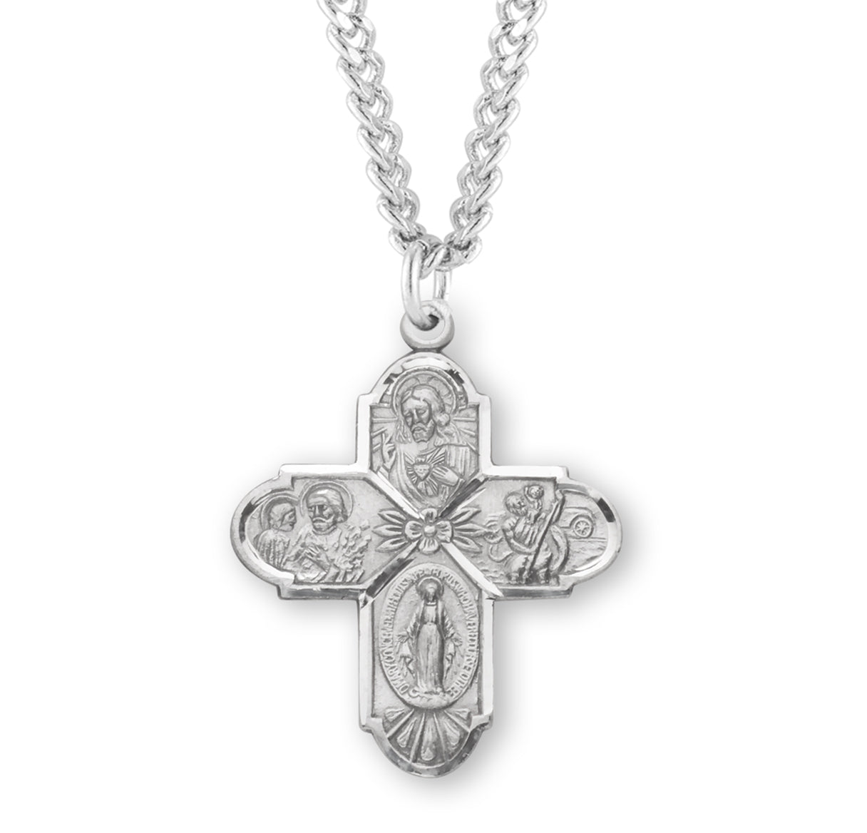 Sterling Silver 4-Way w/Flower Ctr 18" Ch-Bxd