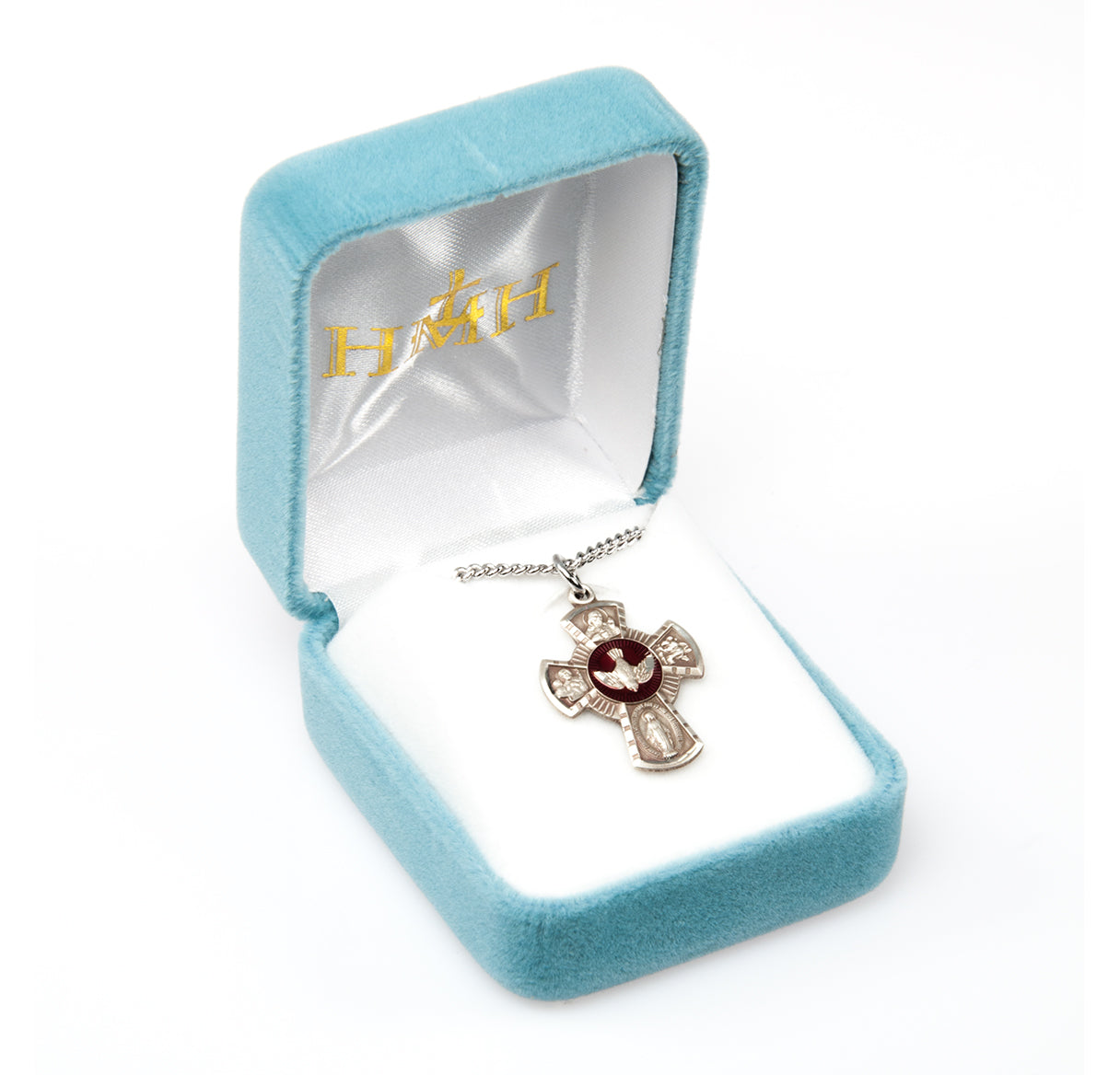 Sterling Silver Red Epoxy 4-Way Medal
