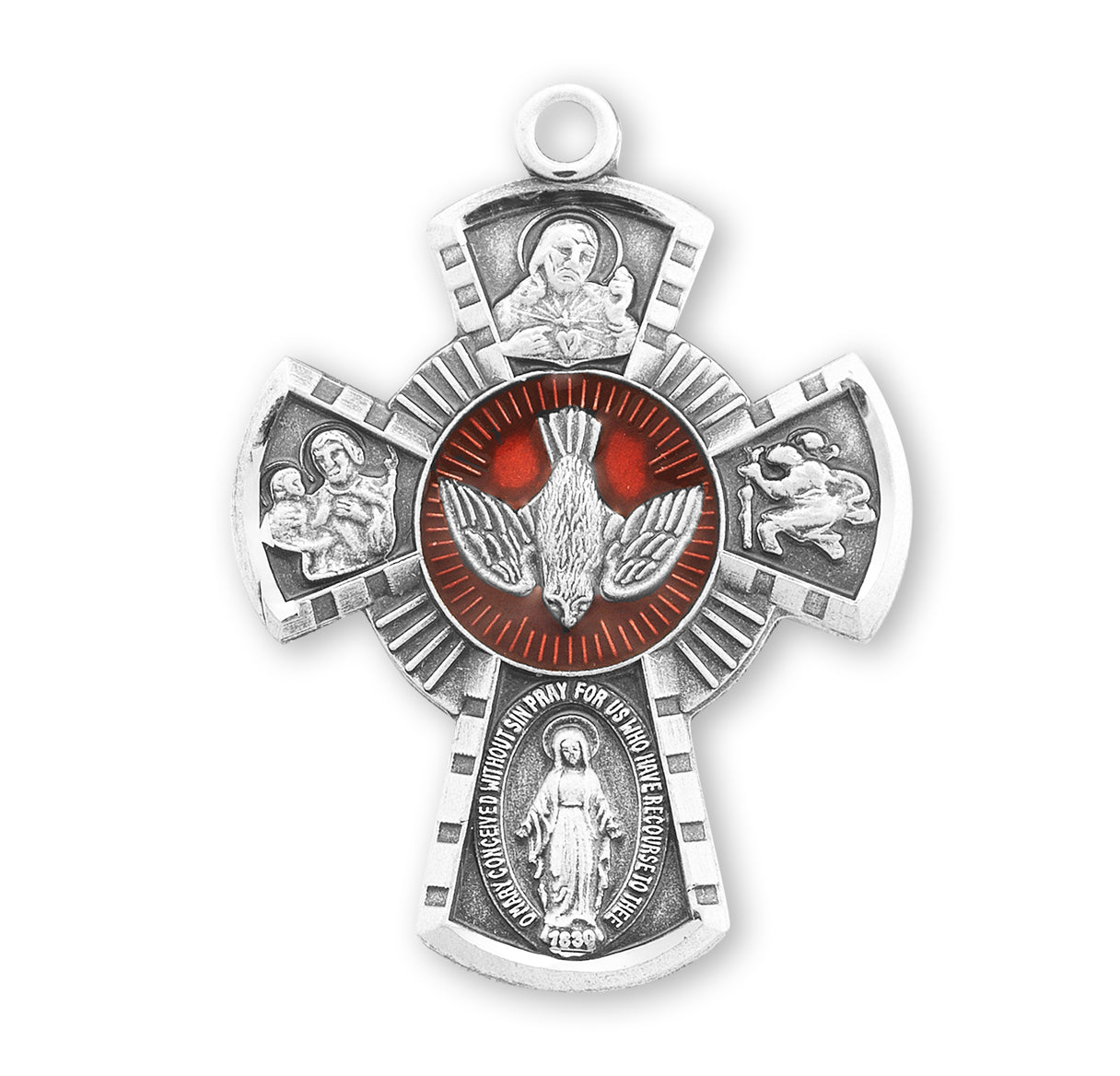 Sterling Silver Red Epoxy 4-Way Medal