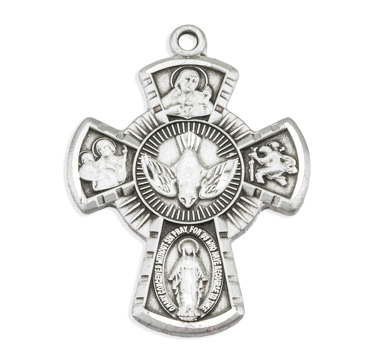 Sterling Silver Small 4-Way W/ Holy Spirit- 24" Ch-Bxd
