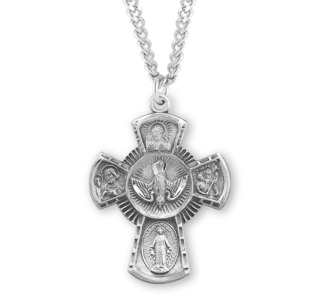 Sterling Silver Lrg 4-Way W/ Holy Spirit-18" Ch-Bxd