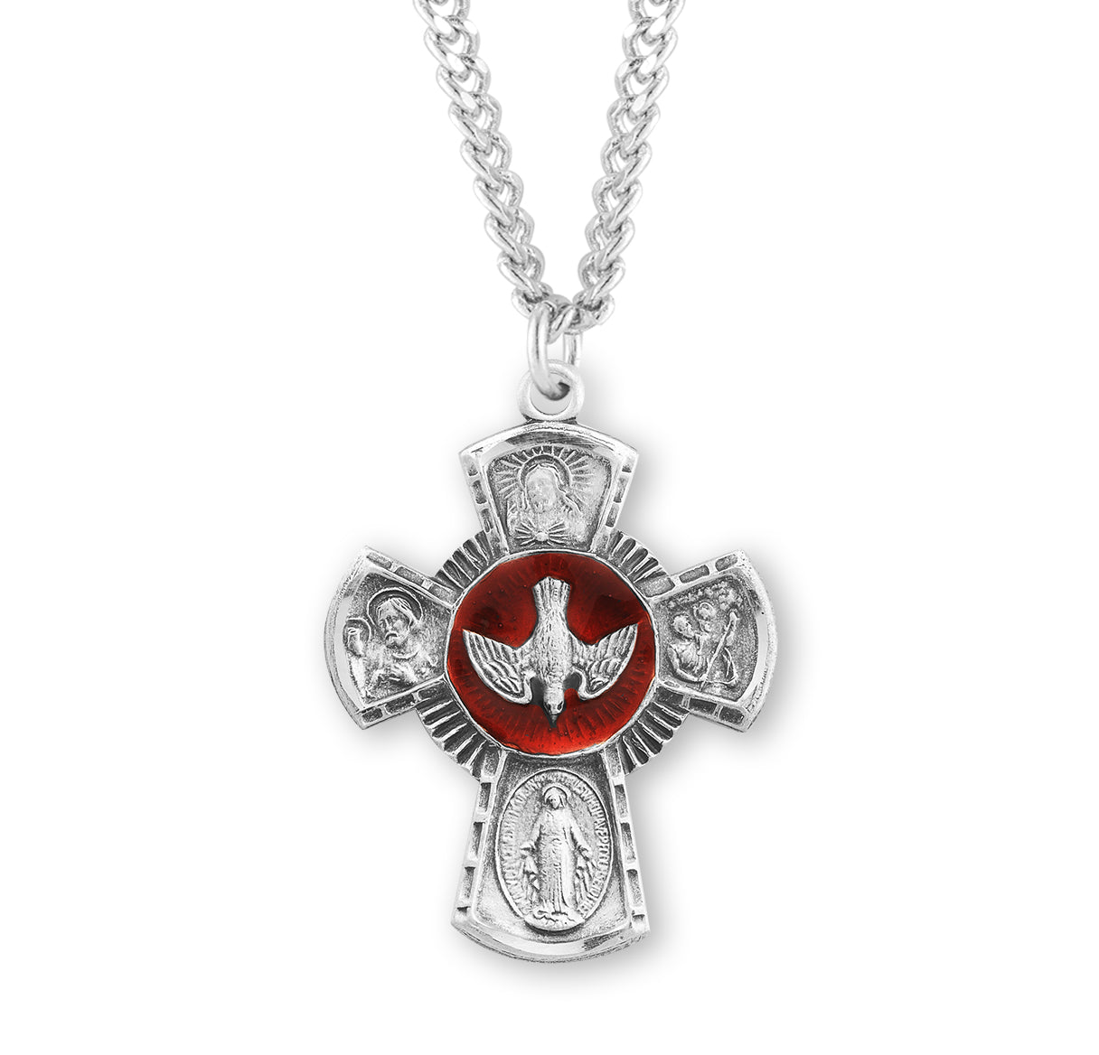 Sterling Silver Red Epoxy4-Way Medal
