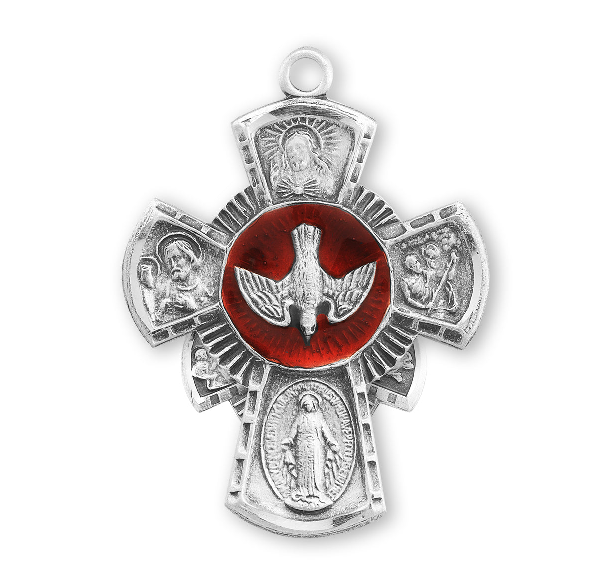 Sterling Silver Red Epoxy4-Way Medal