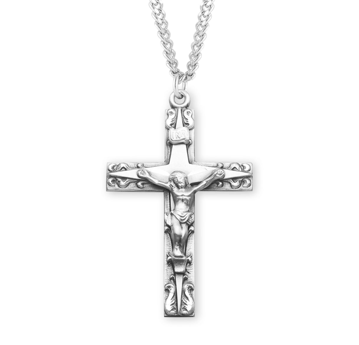 Sterling Silvery Rosary Crucifix 24" Ch-Bxd