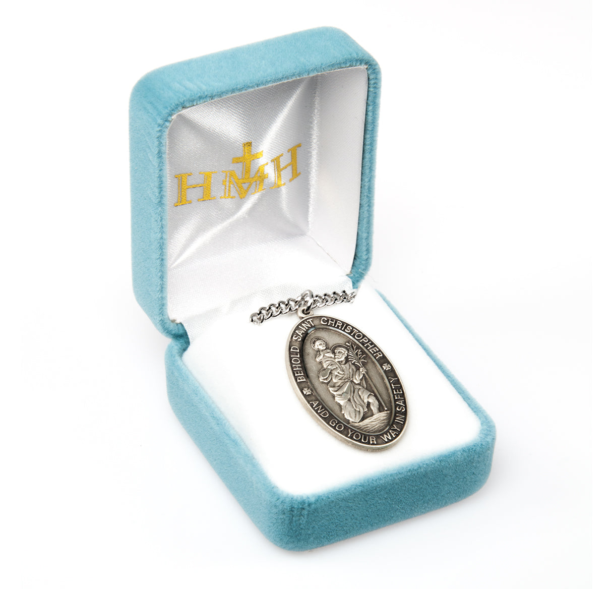 Sterling Silver Lrg Oval St Christopher 18" Ch-Bxd