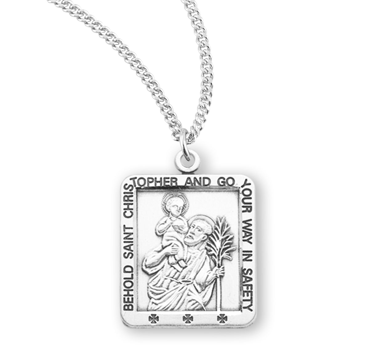 Saint Christopher Square Sterling Silver Medal