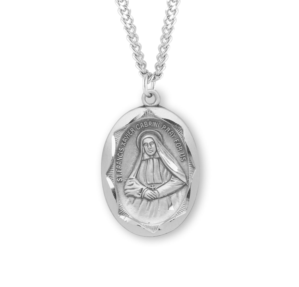 Sterling Silver Mother Frances X. Cabrini Medal with Scalloped Border on 24" Ch-Bxd